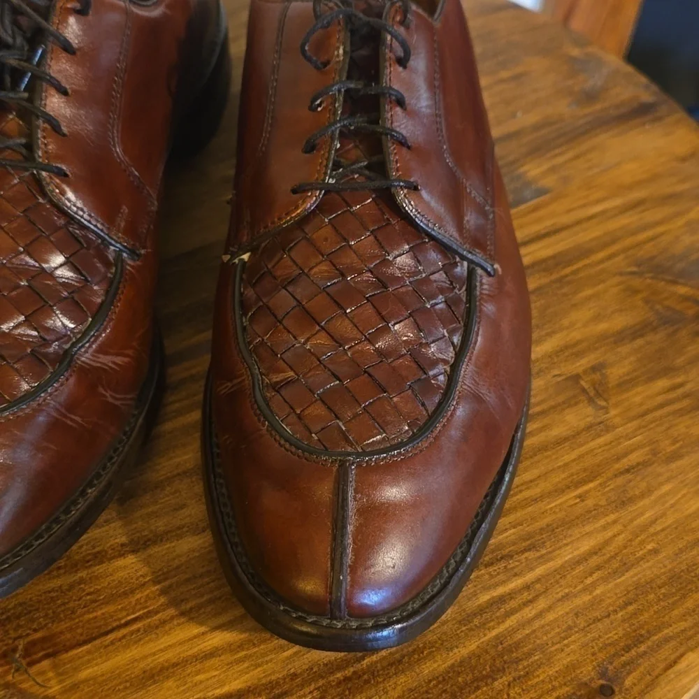 Allen Edmonds Mens Hersey Basketweave Premium leather Oxford Brown Sz.11.5